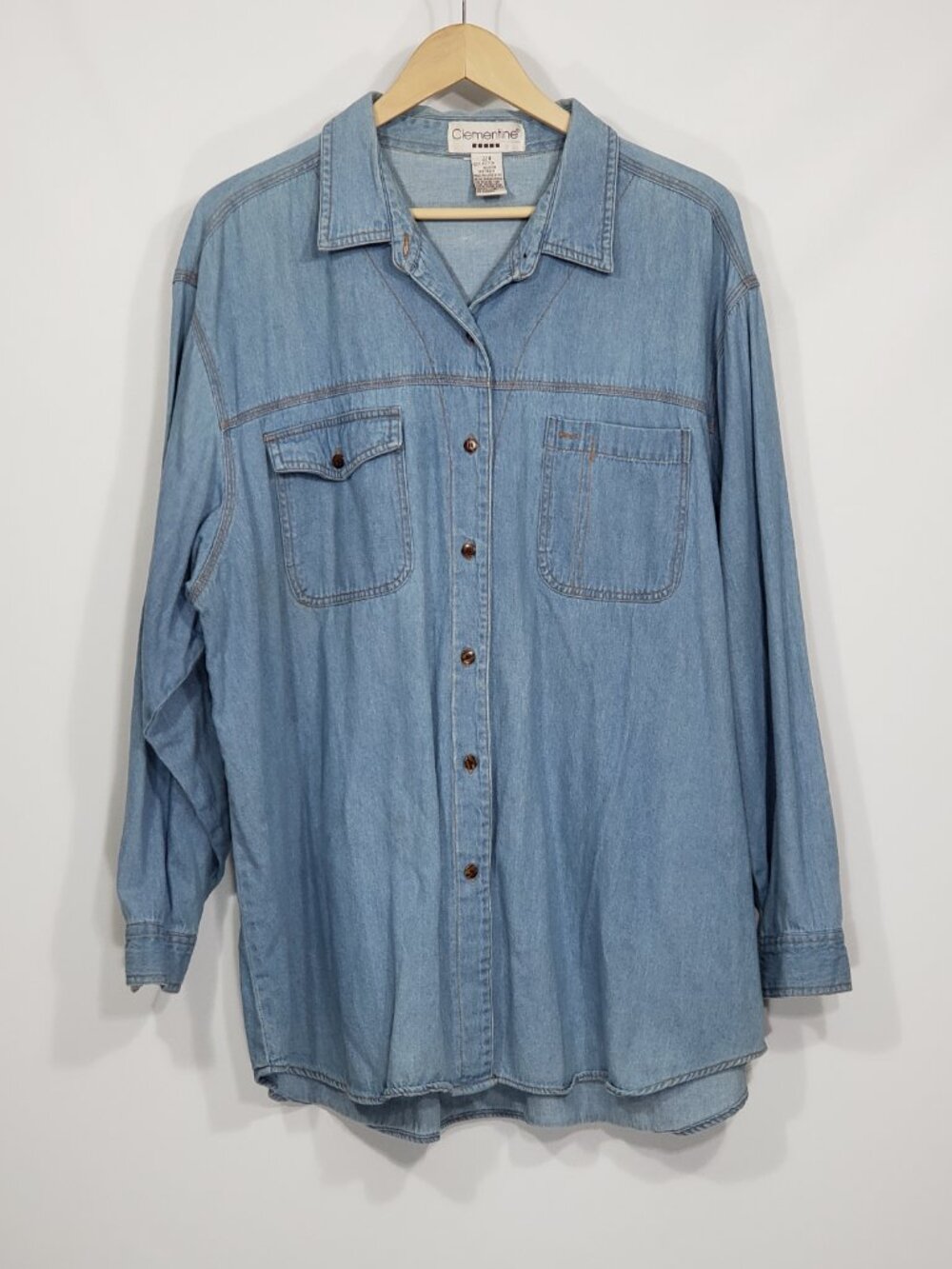 Clementine  Blue Lightweight Denim  Button Down Shirt Blouse  Women's Plus 22W